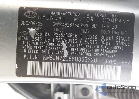 2006 Hyundai Tucson Gls/Limited из США, поврежденный, VIN KM8JN72D66U355220